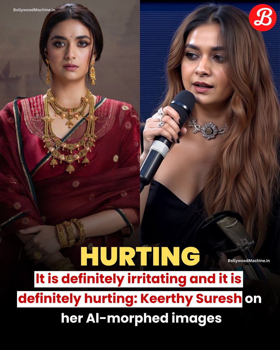 BollywoodMachin's tweet image. Actress #KeerthySuresh reacts to AI-morphed photos of herself circulating online.

She says the altered images left her shocked, irritated and deeply hurt, calling it a growing threat to user privacy.

A strong reminder that AI misuse needs urgent awareness and accountability.