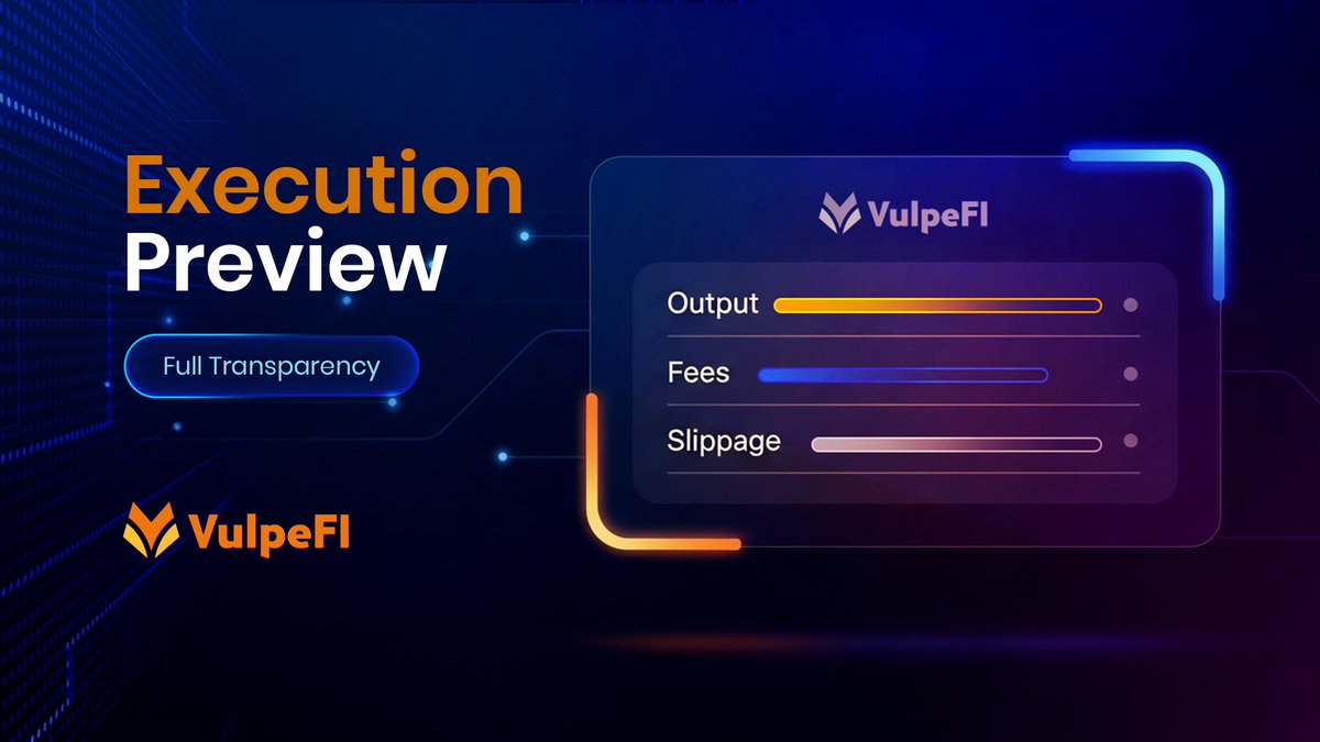 Execution Preview, Know Before You Swap

See Output, Fees, and Slippage upfront. No guesswork, no surprises, just clear numbers before you hit Confirm.

Trade with confidence on VulpeFi.
#DeFi #DEXAggregator #Transparency #CryptoUX #BNBChain #Arbitrum #Base #opBNB