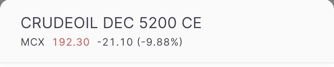 PerfectSelectn's tweet image. #CrudeOil CE 5200 for 220
SL 165
#crude #commodities #mcx