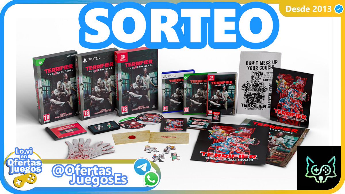 ofertasjuegoses's tweet image. SORTEO

LLÉVATE UN TERRIFIER THE ARTCADE GAME PARA PS5, SWITCH o XBOX

✅️RT

✅️Sigue a @SelectaPlay 

✅️Sigue el canal de Telegram de tu plataforma escogida
❤️OfertasJuegosNintendo.t.me
💙OfertasJuegosPlayStation.t.me
💚OfertasJuegosXbox.t.me

 ✅️Y comenta con #TerrifierGame