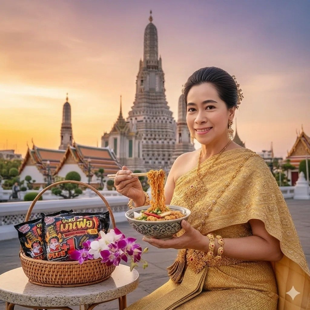 pornchanok30's tweet photo. อยากใส่ชุดไทยพกบะหมี่มาเฟียไปตั้งสำรับไทยๆที่ วัดอรุณฯ เพราะที่นี่นักท่องเที่ยวมากันเยอะ ไปเผยแผ่บะหมี่ของคนไทยให้ไกลสู่สายตาชาวโลกเลยค่ะ ของอร่อย ของดี มีที่ไทย Soft Power เด็ดๆ ซื้อเป็นของฝากได้แน่นอน
#MafiaAIChallenge #เที่ยวทิพย์ทั่วไทยกับบะหมี่มาเฟีย #KopegFood https://t.co/QC7IFX9p6Y