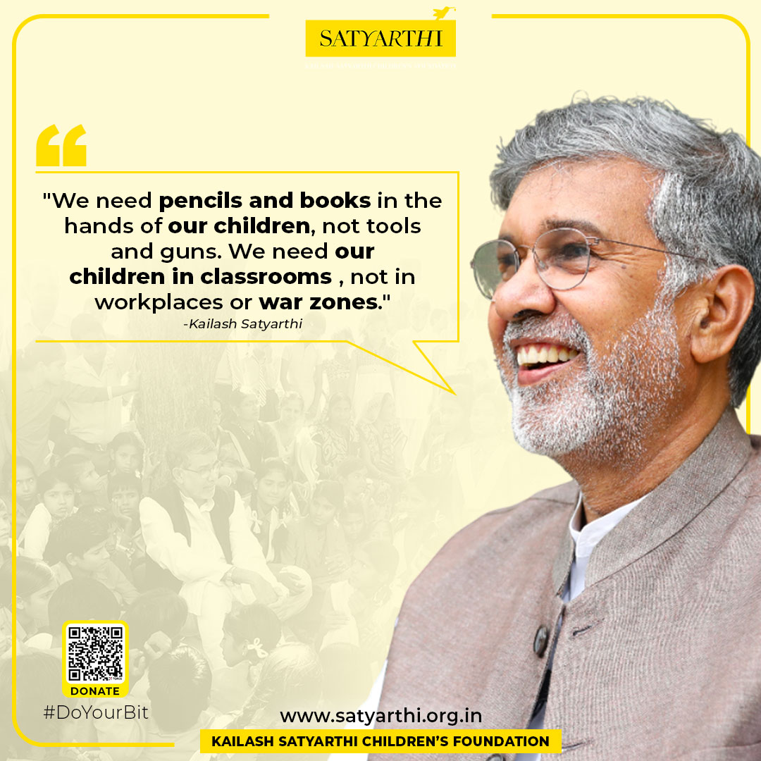 KSCFIndia's tweet image. Today, millions of children are still pushed into labour or conflict — but together, we can change that. Support our mission to keep every child protected, educated, and free. @k_satyarthi 
#DoYourBit #KSCF #CompassionateAction #Compassion #KailashSatyarthi