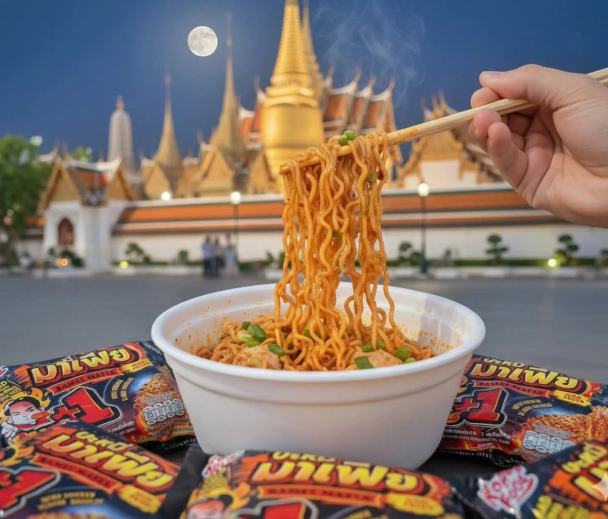 tabby_bloom's tweet photo. พกบะหมี่มาเฟียไปบูสอัพเอเนอจี้ดีๆที่กลางเมืองอย่างวัดพระแก้ว เป็นจุดฮวงจุ้ยที่ดีของประเทศไทยที่นึง ชมความงามวัดยามค่ำคืน
แล้วก็ตั้งโต๊ะกินบะหมี่มาเฟียยั่วๆไปเลย โชว์ให้นักท่องเที่ยวเห็นของดีของอร่อยประเทศไทย#MafiaAIChallenge #เที่ยวทิพย์ทั่วไทยกับบะหมี่มาเฟีย #KopegFood https://t.co/ssc0Vz6pNs
