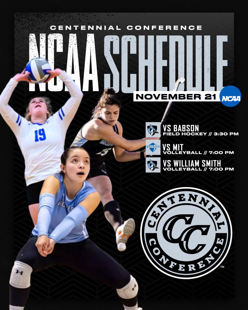 CentennialConf's tweet image. NCAA FRIDAY LINEUP

Big day ahead‼️

@JHUFieldHockey faces Babson in the NCAA Final Four, and @JHUVB &amp;amp; @FandMVolleyball compete in the NCAA Second Round.

📺📊 shorturl.at/Mjt6v

#CentConf #CCvb #CCfh #d3fh #d3vb
