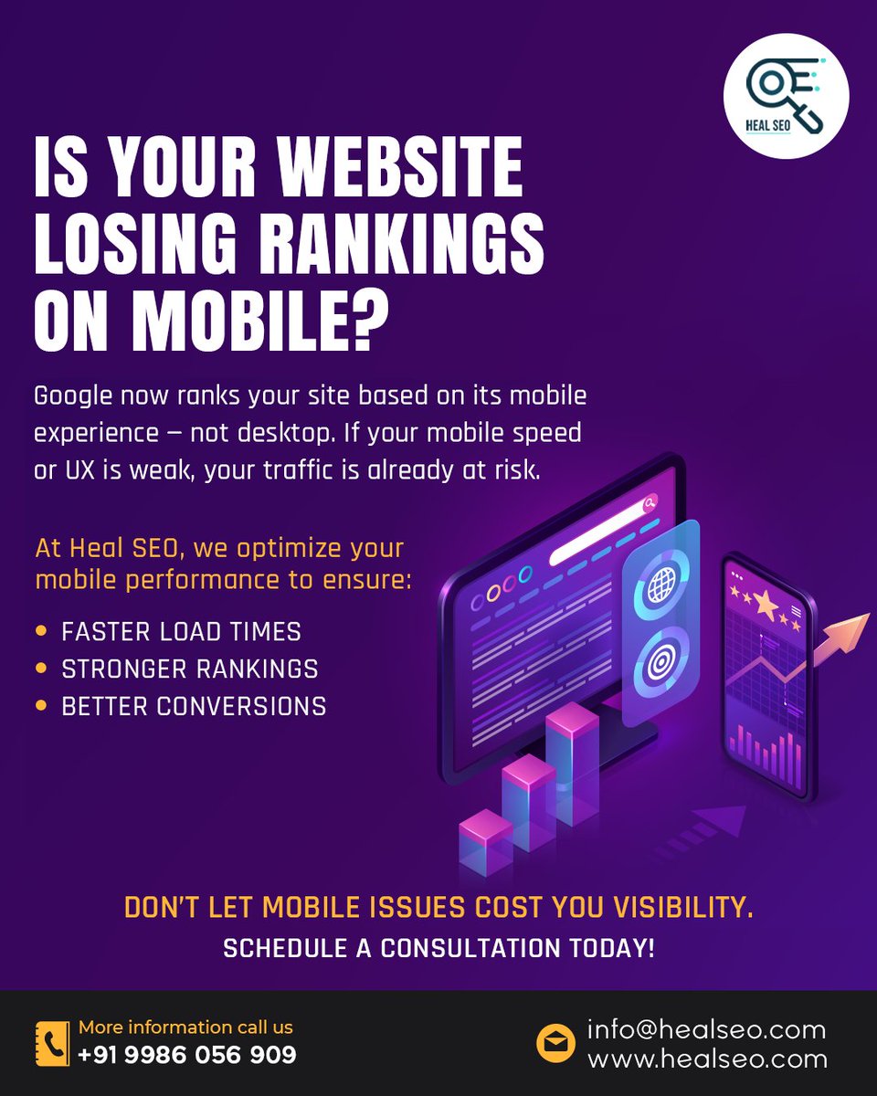 heal_seo's tweet image. 📉 Losing mobile rankings?
Google ranks mobile-first—slow pages = lost traffic &amp;amp; customers.

✔ Lightning-fast mobile speed
✔ Higher rankings
✔ More conversions

Don’t wait—every day costs you visibility.
Boost your performance now:
👉 healseo.com
📞 +91 9986056909