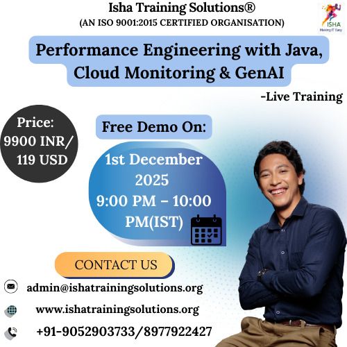 IshaKumargupta's tweet image. Isha Training Solutions presents “Performance Engineering with Java– Live Training. 
Free Demo On:1st Dec @ 9 PM – 10 PM (IST)/1st Dec @ 10:30 AM – 11:30 AM (EST)
For Registration, docs.google.com/forms/d/e/1FAI…  call\WhatsApp @ +91- 9052903733
#PerformanceEngineering #JavaPerformance