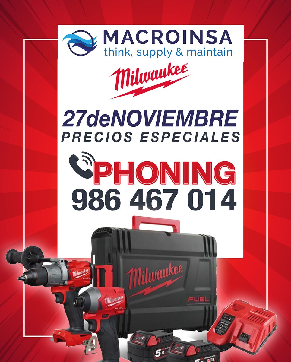 Macroinsa's tweet image. 📢 Próximo 27 de noviembre, Macroinsa sacará una promoción única en Galicia con el Phoning @MilwaukeeTool con descuentos exclusivos solo ese día 🫨

🔗 Más info de la promo: macroinsa.com/phonning-milwa…

¡No pierdas la ocasión!

#tools #Ofertas #noviembre #herramientas #Galicia