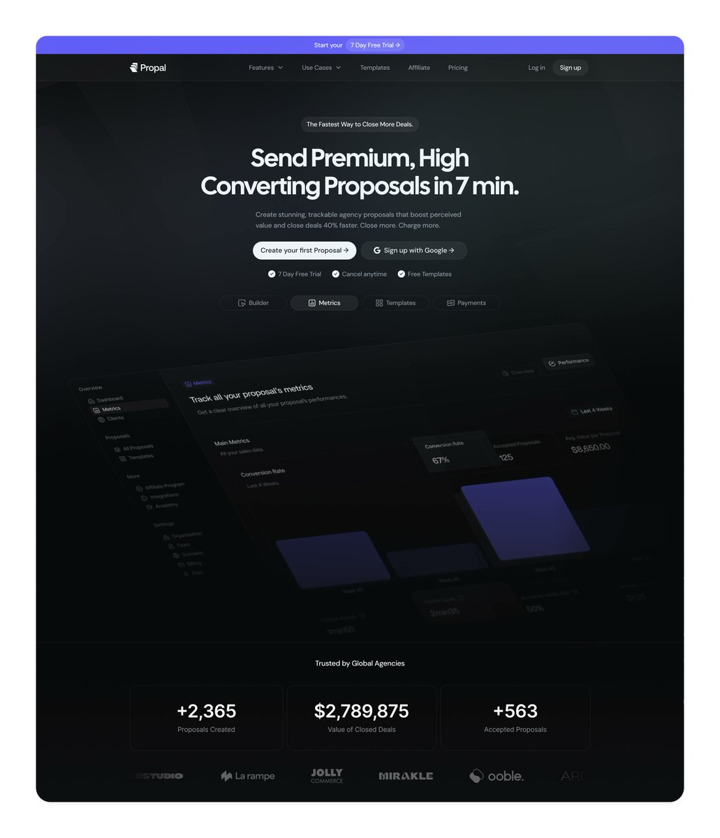 Actuellement entrain de retaper tout le site de <a href="/propalio/">Propal.io</a> qui était pas assez optimisé

Voilà ce qu'on setup pour augmenter la conv:

- Limiter la Landing Page à 6 Sections Max
- Revoir tout le copy
- Ajout de motions designs pour mieux illustrer les bénéfices client / features
-