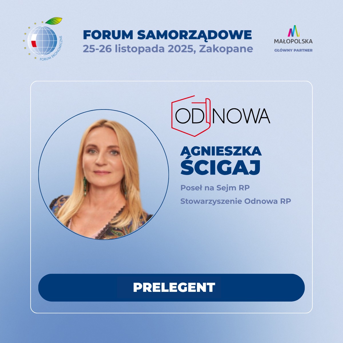 #ForumSamorządowe już niebawem! Nasi Posłowie i Członkowie zapraszają na panele dyskusyjne oraz spotkania kuluarowe 🤝

Porozmawiaj z Poseł <a href="/AgaScigaj/">Agnieszka Ścigaj</a> o polityce społecznej, biznesie i rozwoju regionalnym podczas debat:

🇪🇺Zintegrowany rozwój terytorialny po 2027 w nowej