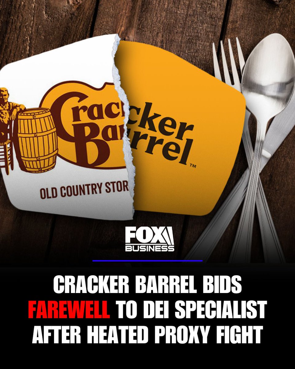 FoxNews's tweet image. OFF THE MENU: A Cracker Barrel board member who drew controversy over his DEI background resigns after a tense proxy fight over the company’s rebrand and leadership strategy.