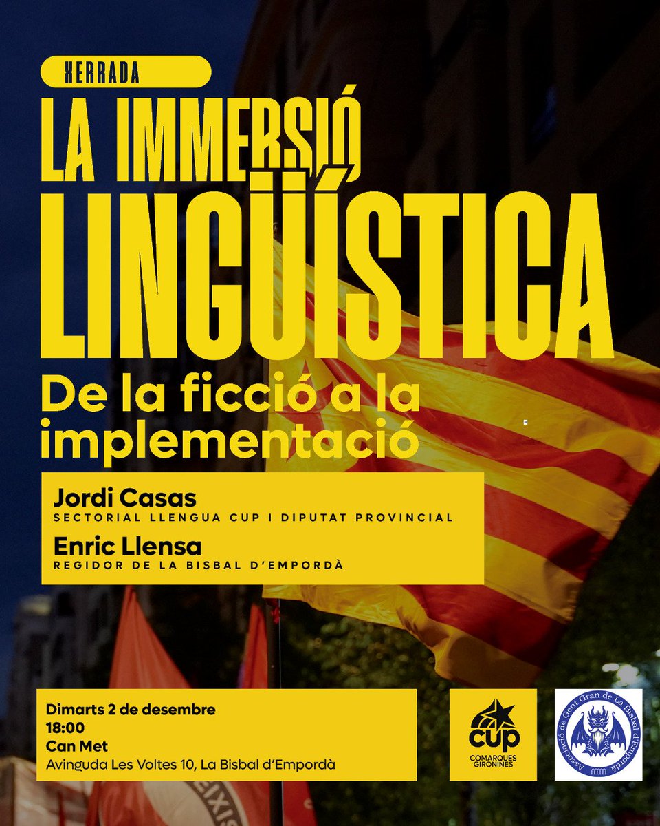 Com podem implementar la immersió lingüística real?

Ens veiem el pròxim dimarts 2 de desembre a Can Met de la Bisbal d'Empordà, on exposarem el nostre Pla de xoc pel català, per revitalitzar la immersió lingüística al sistema educatiu i fer de la nostra llengua una eina