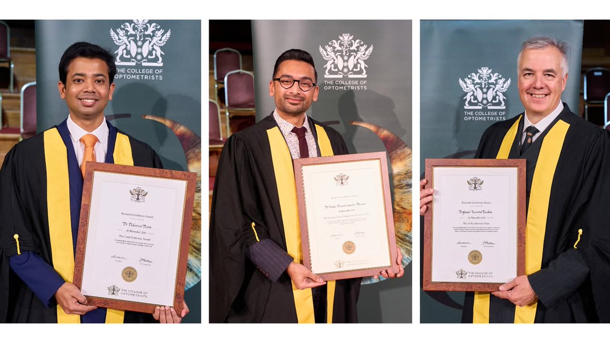 CollegeOptomUK's tweet photo. 🎓 This year’s Research Excellence Awards were presented at our #DiplomaCeremony, recognising leading work in optometry, optics and vision science.

👏 Congratulations to this year’s recipients! Learn more about their work here ➡️ https://t.co/64D9xFcq4v

#EyesOnDiploma #Research https://t.co/rvaeCRqrko