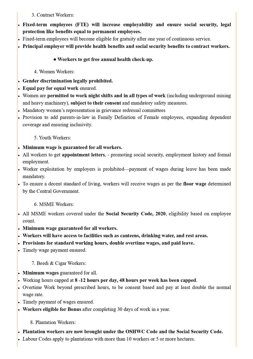 imcaraj's tweet image. Four Labour Codes Implemented 
effective from 21st November 2025

Existing 29 Labour Laws Merged into 4 Labour Codes

1. Gratuity eligibility after just one year, instead of five years
2. Voluntary Coverage under ESIC for All Workers even below 10 workers

#NewLabourCode