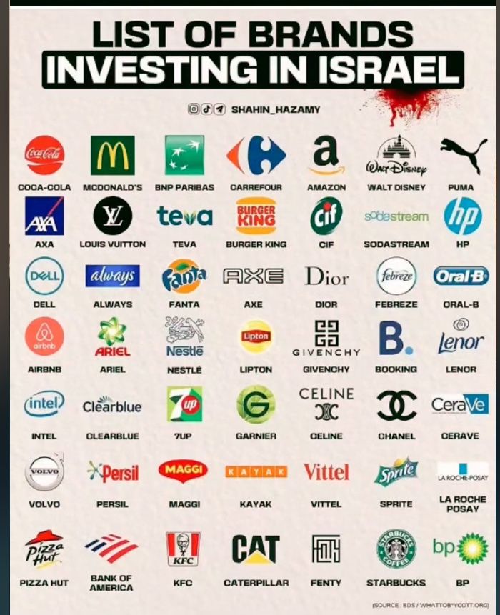 UsaamaShafiq's tweet photo. Don’t stop #BoycottIsrael now!  
Every dollar spent on Israeli products funds the killing of innocent Muslims in Palestine, Lebanon, Syria &amp; beyond.  
Our money = their bombs. Keep boycotting until justice! ✊🇵🇸  

#FreePalestine #BDS #StandWithPalestine https://t.co/f6CnGtjbNP