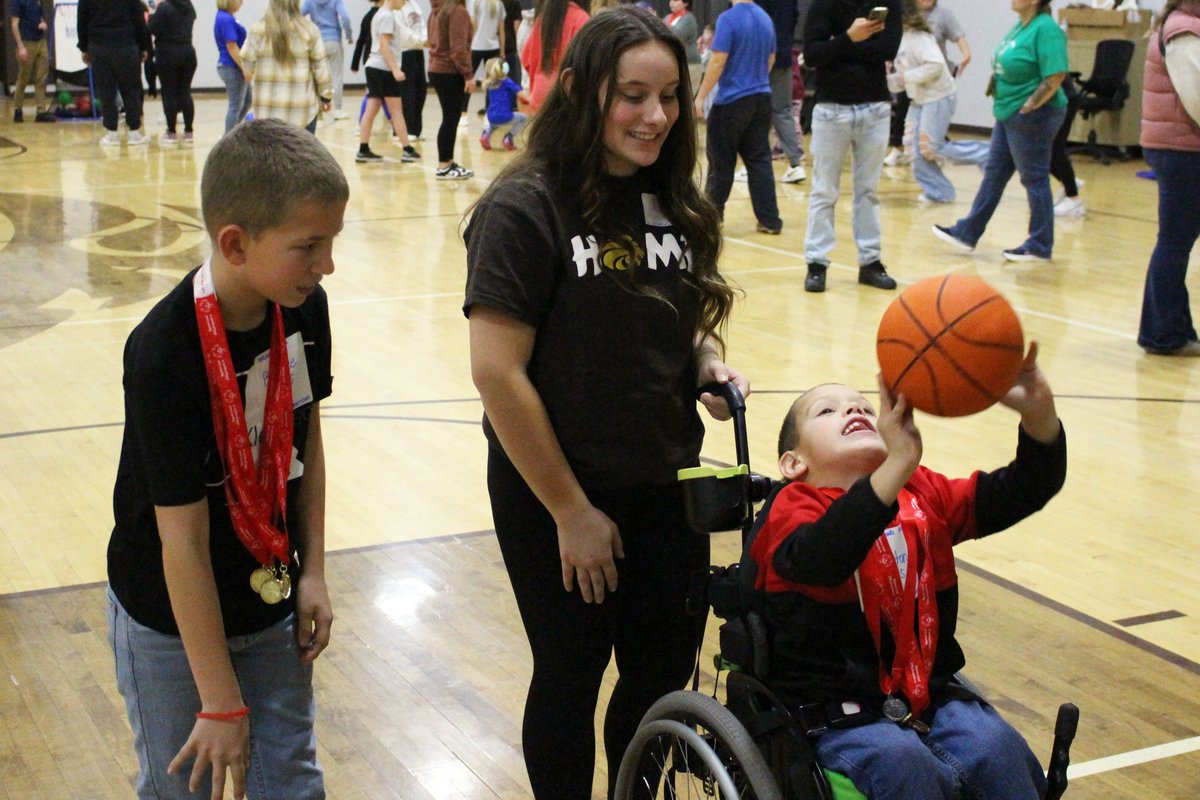 MCSWV's tweet image. More than 150 Marshall County Special Olympians hit the hardwood yesterday to compete in dribbling, shooting and passing events at the annual Special Olympics Basketball competition at JMHS. Peer tutors from Cameron High School and John Marshall High School assisted the athletes.