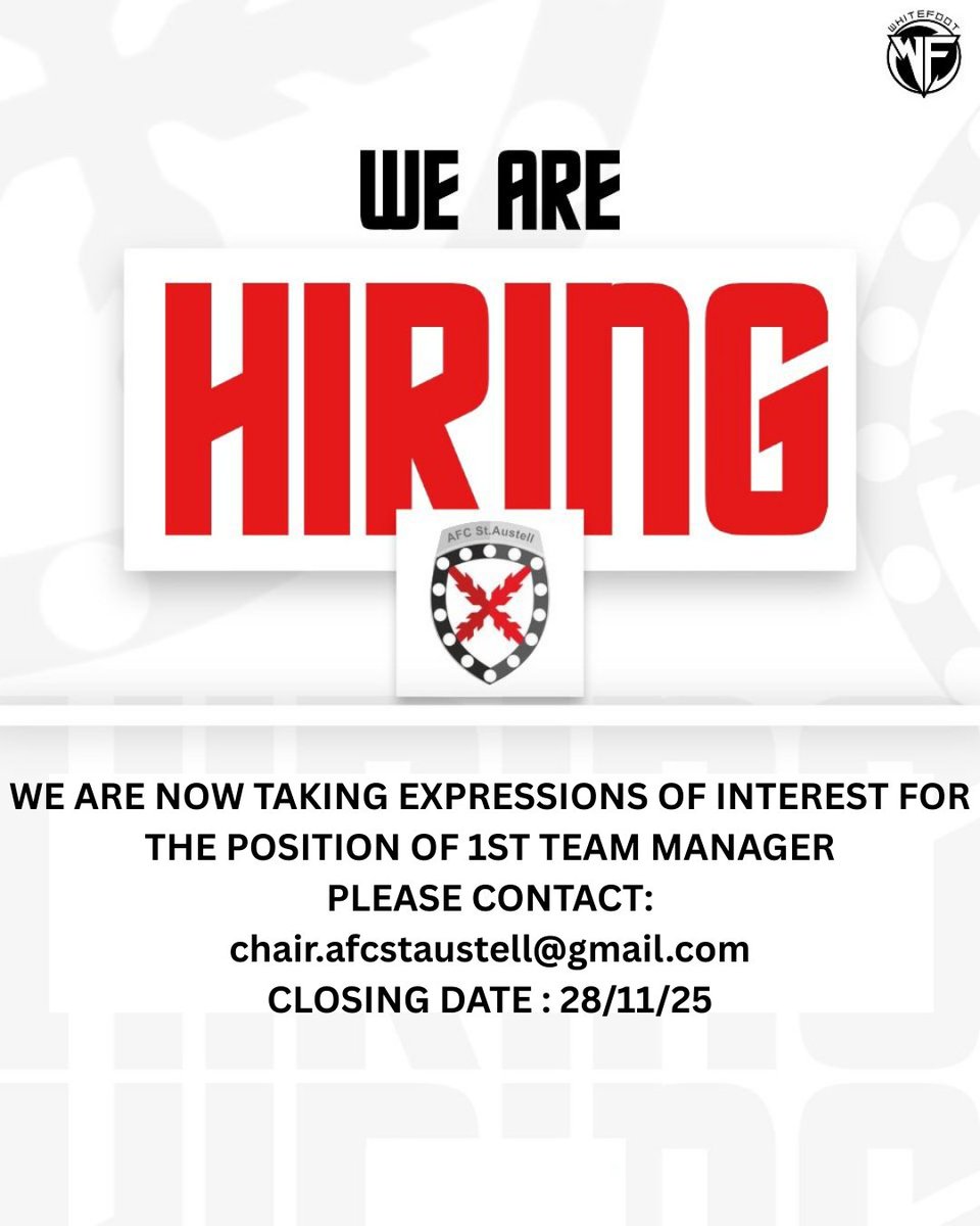 UPDATE 

We are now taking expressions of interest for the position of 1st Team Manager. 

Please email: chair.afcstaustell@gmail.com 

Closing date 28/11/25

#Costa

<a href="/swsportsnews/">South West Sports News</a> <a href="/Cornishfootball/">Dave Deacon</a>