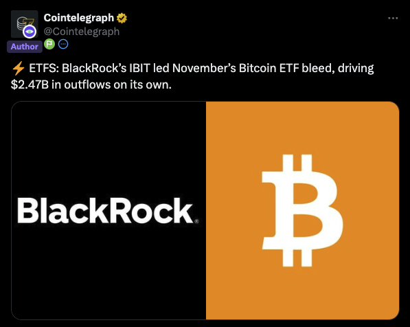 stepenomics_btc's tweet photo. BlackRock’s IBIT led the exodus, recording $2.47B in outflows — the largest single-month bleed among Bitcoin ETFs.

Institutional sentiment turning cautious after the recent rally. https://t.co/kbqsM8Qz8c