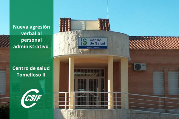 CSIFCLM's tweet image. 🚨 Nueva agresión en el centro de salud Tomelloso II 

Desde CSIF condenamos firmemente las amenazas e intimidaciones sufridas por el personal administrativo tras un episodio violento ocurrido ayer

📢 Exigimos de inmediato que se restablezca al personal de vigilancia a este…
