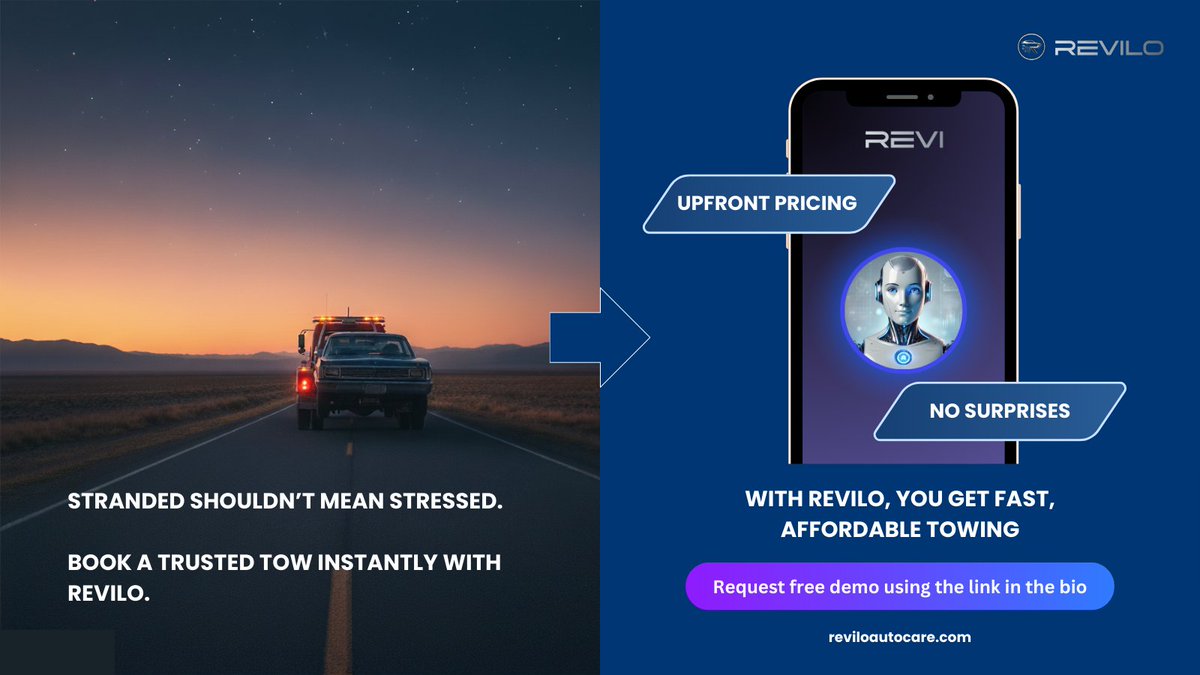 Stranded? 🚨 We’re already on the way.

Schedule a free demo using the link: tinyurl.com/bdwjwpdx 

See what Revilo has to offer.

#roadsideassistance #revilo #autocare