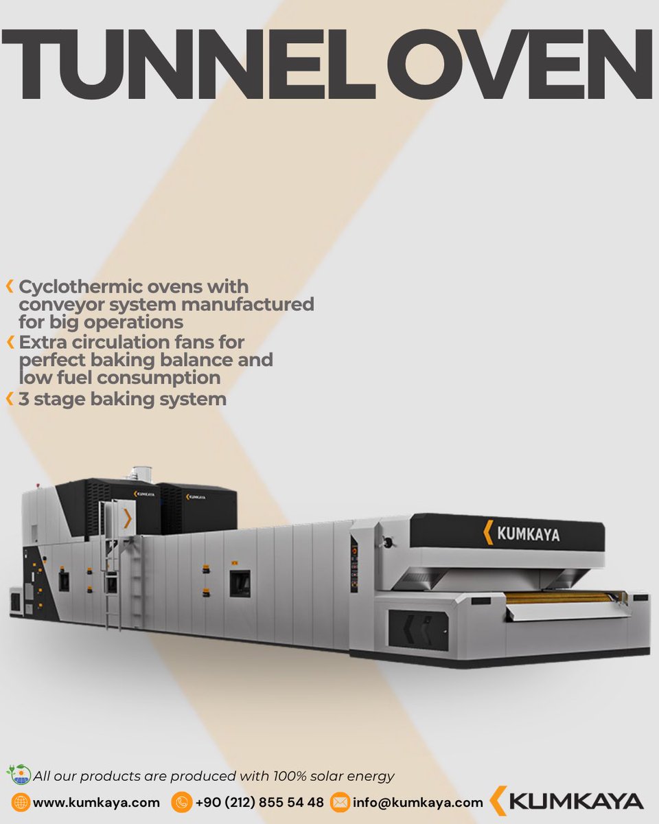 KumkayaOvens's tweet image. Kumkaya Tunnel Oven, which can be designed with 2, 2.5 and 3 m belt width and different sizes from 14 m to 36 m!

✅ Only WhatsApp: +90 (541) 429 88 33 
📞 +90 (212) 855 5 448
📩 info@kumkaya.com
💻 kumkaya.com

#KumkayaMachine #breadproduction #tunneloven