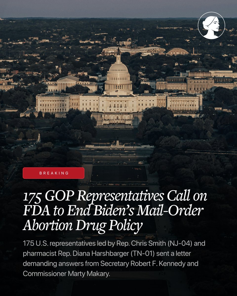 sbaprolife's tweet image. BREAKING: 175 U.S. representatives led by Rep. Chris Smith (NJ-04) and pharmacist @RepHarshbarge (TN-01) sent a letter demanding answers from Secretary Robert F. Kennedy and Commissioner Marty Makary.

More 🔽
sbaprolife.org/newsroom/press…