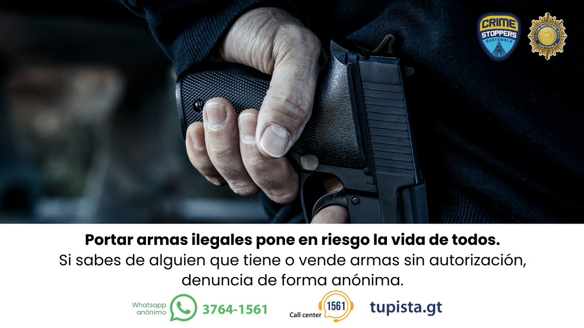 🚨 Ayudemos a reducir el riesgo en nuestras comunidades.

Comparte cualquier información de forma segura y anónima. 🔐

📲 WhatsApp: 3764-1561
📞 Call Center: 1561
🌐 Web: tupista.gt

#CrimeStoppersGT #DenunciaAnónima #SeguridadParaTodos #PrevenciónDelDelito