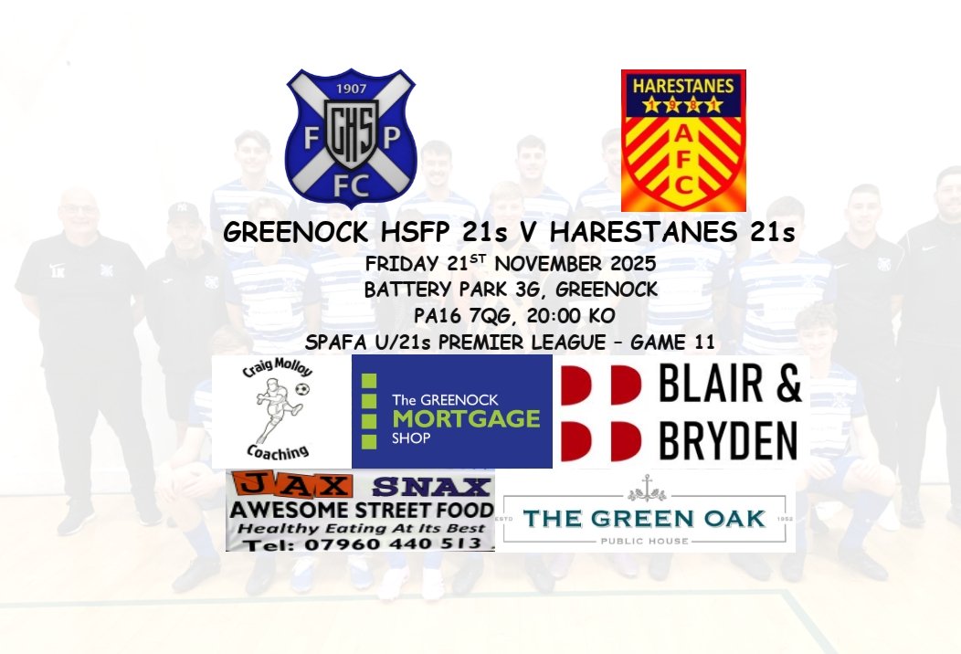 Friday night game  tonight for the boys as they host Harestanes 21s at the Battery Park in League Game 11. 

8pm KO

<a href="/spafaofficial/">Scottish Premier AFA</a>
<a href="/scottish_aff/">AmateurFixturesResultsSCO</a>