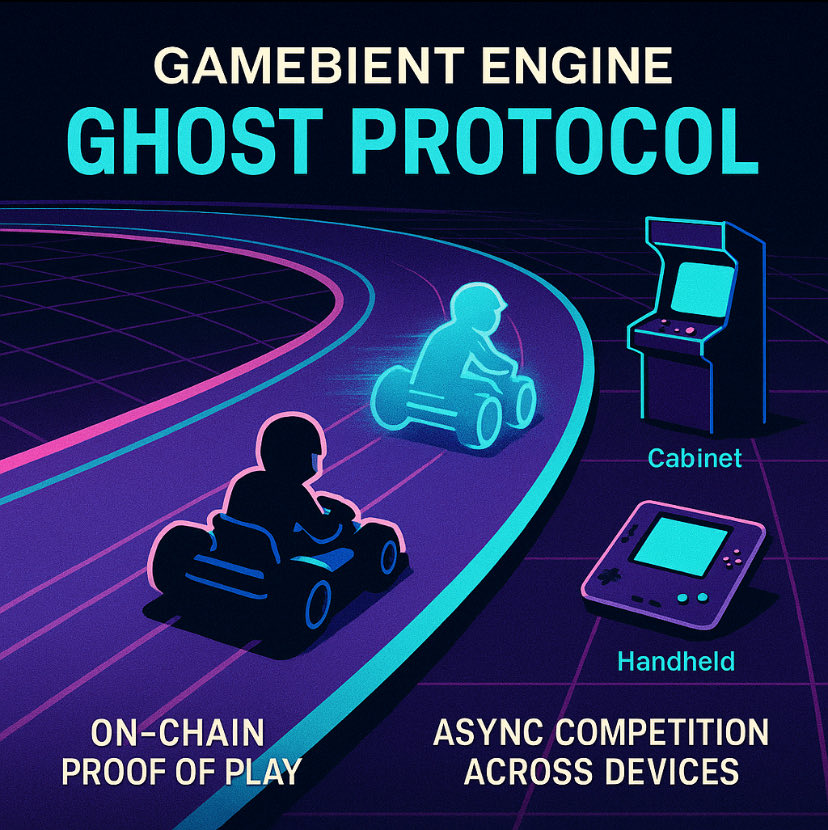 GameBientEngine's tweet image. 👻 Ghost Protocol

Async competition. Onchain proof of play.
Your gameplay becomes a portable ghost that any cabinet or handheld can race against.

This isn’t a feature, it’s a new primitive for gaming.