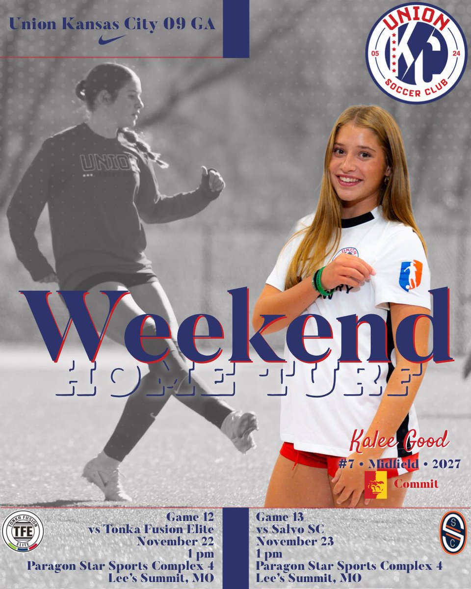 Two big GA league games at home this weekend!
<a href="/gorillassoccer/">Pitt State Women's Soccer</a> <a href="/TherealwesWes/">Wes Branstetter</a> <a href="/UnionKC09GA/">Union Kansas City 09 GA</a> <a href="/kccoachdb/">Dan Brown</a> <a href="/unionkcGA/">Union KC Girl’s Academy</a> <a href="/GAcademyLeague/">Girls Academy</a> <a href="/ImCollegeSoccer/">College Soccer Truth ™</a> <a href="/ImYouthSoccer/">ECNL/GA/Recruiting/College Soccer</a> <a href="/TopDrawerSoccer/">TopDrawerSoccer</a> <a href="/travismclark/">Travis Clark</a> <a href="/PrepSoccer/">Prep Soccer ⚽️</a> <a href="/JREskilson/">J.R. Eskilson</a> <a href="/TheSoccerWire/">SoccerWire</a> <a href="/Internespo/">Internespo - College Soccer</a>