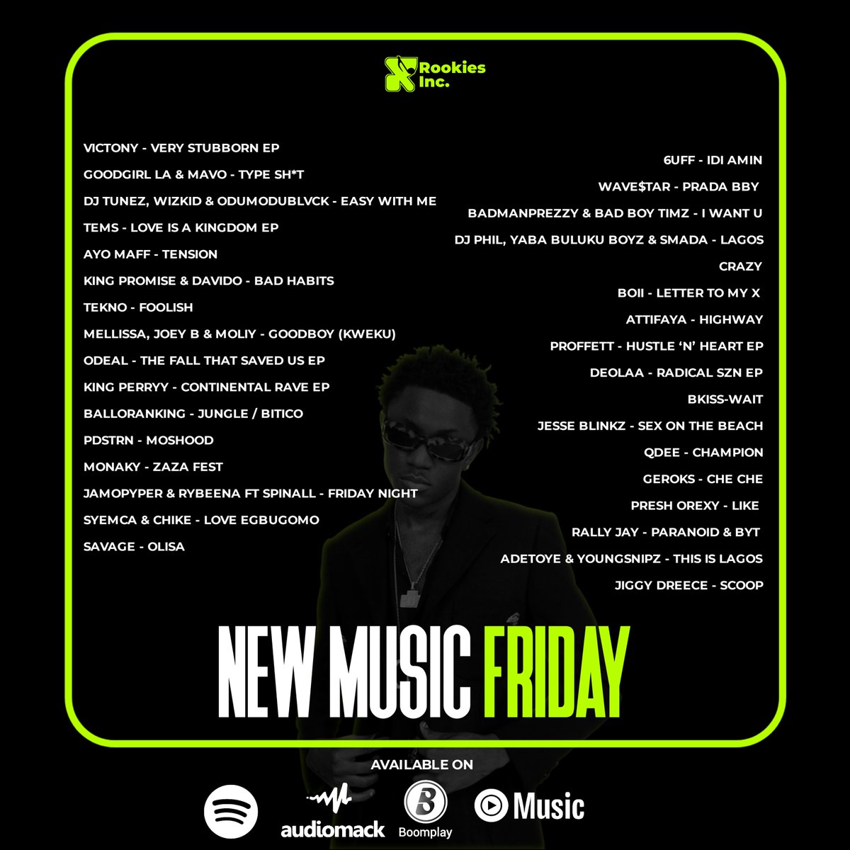 rookiesincent's tweet photo. 🚨 NEW MUSIC FRIDAY IS HERE! 🚨
Fresh drops. Mad collabs. Crazy jams. Zero skips.
Who’s getting your first listen 💿👇
#NewMusicFriday #RookiesInc #AfrobeatVibes #FreshDropFriday
Cover: @vict0ny https://t.co/KdE6sjuR3x