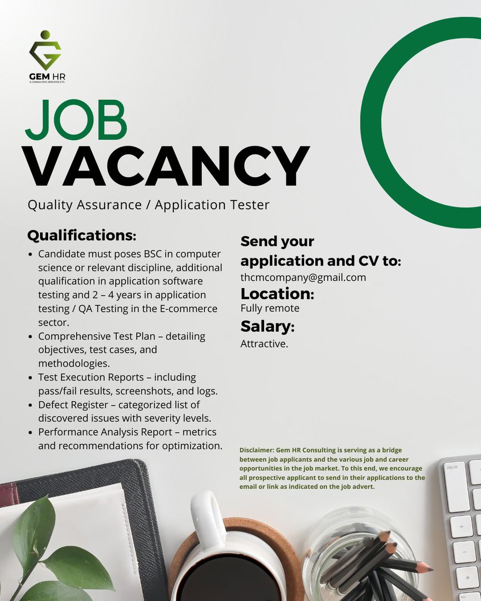 gem_hr's tweet image. 🔥Urgent Hiring: Quality Assurance / Application Tester!🌟Location: Fully remote.💌APPLY: thcmcompany@gmail.com⏳Act fast—this opportunity won&apos;t last! 👥 Know someone ideal? Tag them! #apptester #apptesters #apptesterjob #QualityAssurance #qualityassurance #qualityassurancejobs