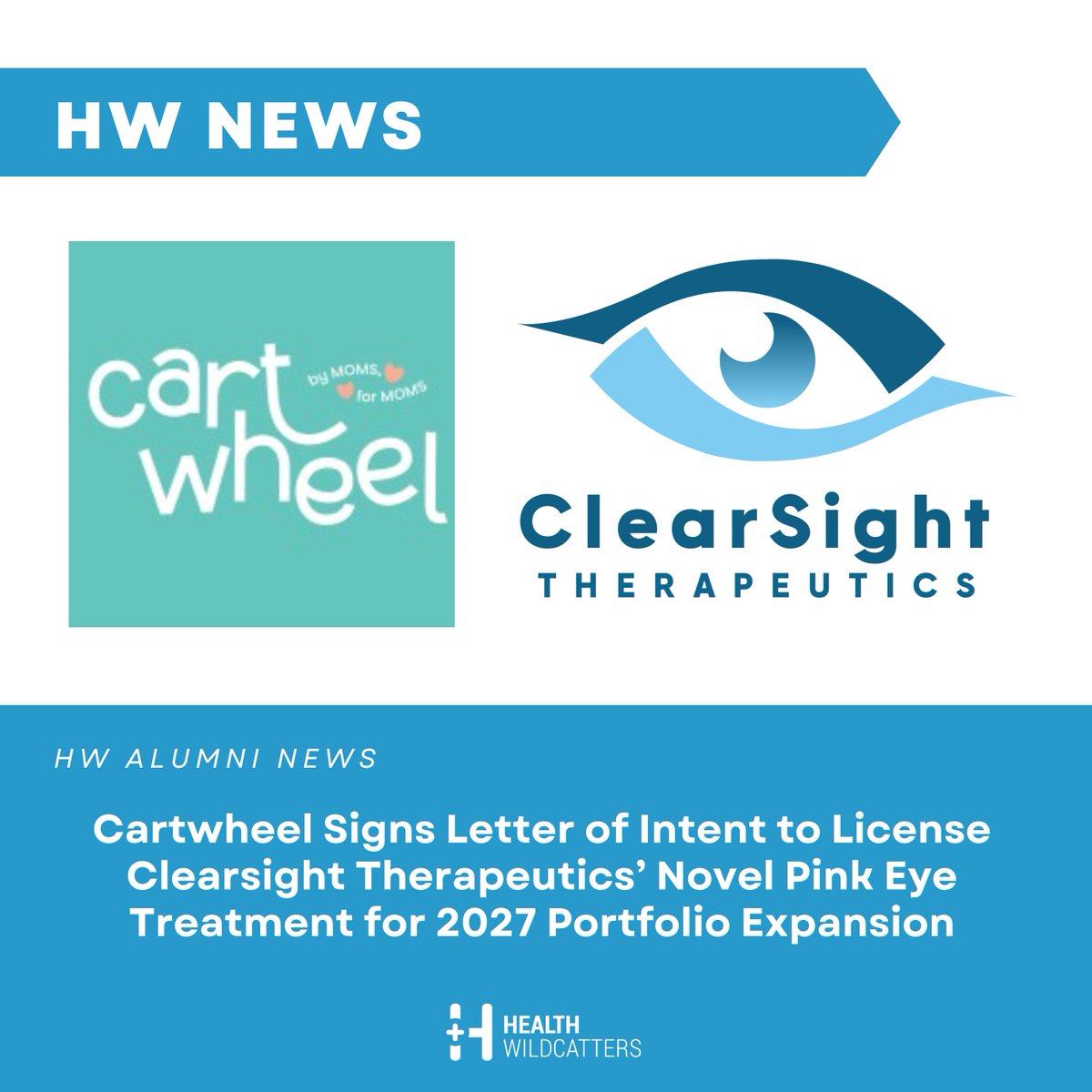 Cartwheel (HW ’23) has signed a Letter of Intent to license ClearSight Therapeutics’ (HW ’24) over-the-counter pink eye treatment — a milestone collaboration within our alumni network, with a commercial launch anticipated in 2027. 

#HealthInnovation #HWAlumni
