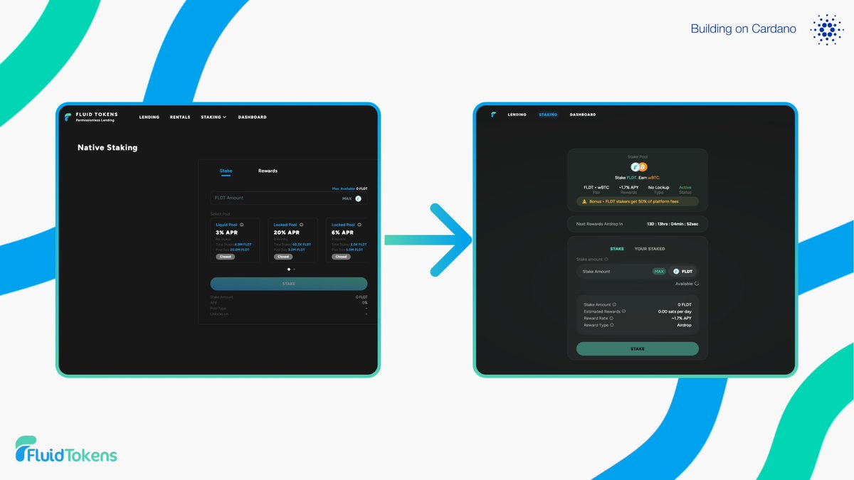 This is your reminder to migrate your staking positions from our legacy staking to the new and improved platform.

It’s super simple and will take 2 minutes:

Unstake from Legacy legacy.fluidtokens.com/ada/staking → Stake on app.fluidtokens.com/ada/staking