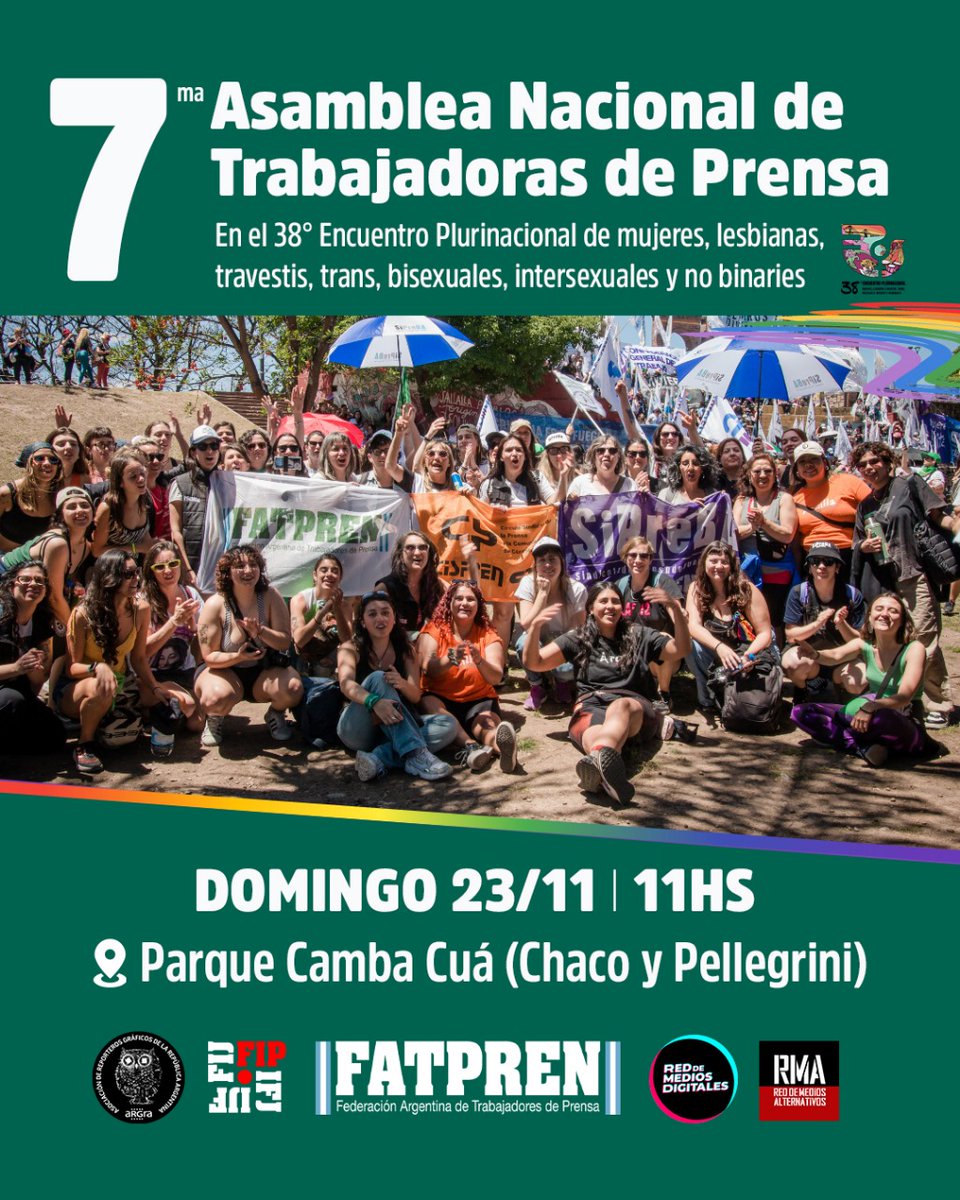 📣 ASAMBLEA NACIONAL DE TRABAJADORAS DE PRENSA 👇

Para enfrentar los ataques a la prensa, la represión, el odio, el ajuste y la precarización, la salida es más organización y unidad: ¡nos vemos en Corrientes el domingo!

🙋🏽‍♀️ 23/11 a las 11hs
📍 Chaco y Pellegrini