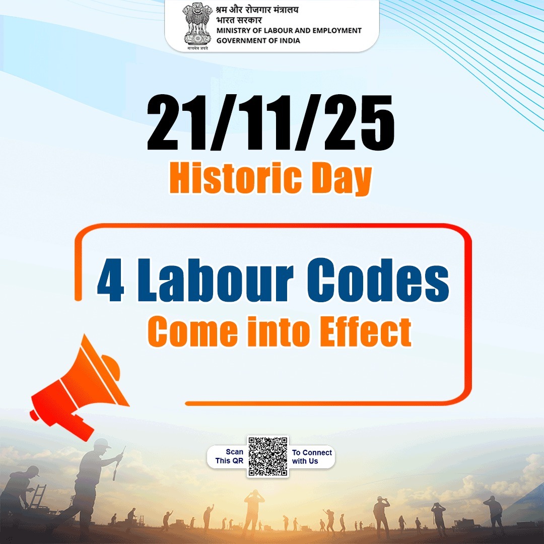stpiindia's tweet image. A significant milestone in transforming India’s labour landscape!

The Government has made the four Labour Codes effective that consolidate 29 laws into a simple, transparent and future-ready framework, empowering workers while promoting economic growth.

#श्रमेव_जयते…