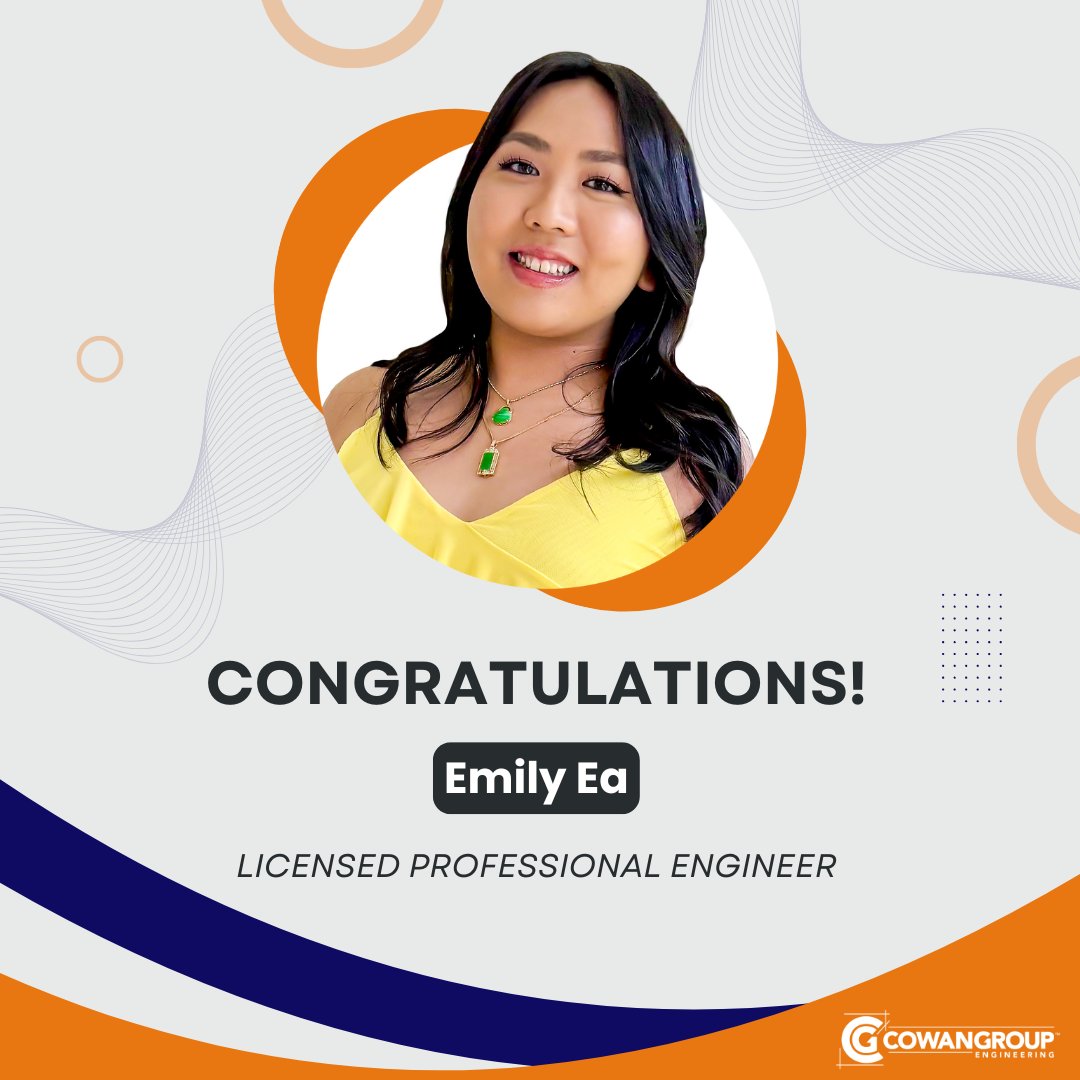 CowanGroup_Eng's tweet photo. Congratulations to our newest Professional Engineer! 🎉 Huge shoutout to Emily Ea for officially earning her PE license! Emily’s been bringing creativity and passion to every project since she walked through our doors. #ProfessionalEngineer #EmployeeMilestone https://t.co/5PCNX6SVUg