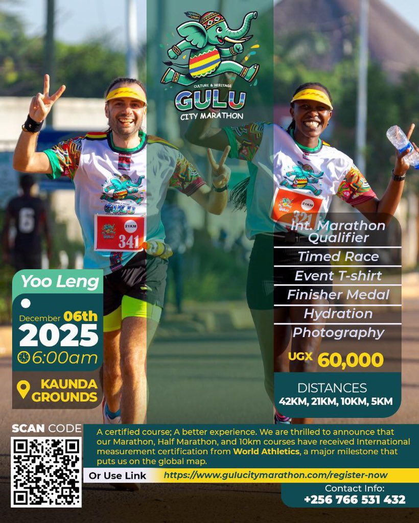 This marathon is a call to everyone who believes in progress and community.
Show up on 6th December, 6:00 AM, at Kaunda Grounds for the Gulu City Marathon.
Kits are ready at the Gulu Showroom get yours today.
#GuluCityMarathon