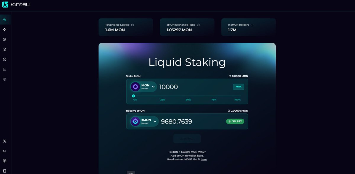 Welcome back to another day at Kintsu!

We all now know by staking $MON we can gain $sMON

We can use our LST on projects like 
You can use $sMON in projects like
<a href="/AtlantisDEX_xyz/">Atlantis</a>
<a href="/pecker_so/">peckerso</a>
<a href="/likwid_fi/">LIKWID</a>
<a href="/TownSquarexyz/">townsquare ❏ (mainnet arc)</a>
<a href="/KuruExchange/">Kuru</a>
<a href="/izumi_Finance/">iZUMi Finance | Nasdaq DAT</a>
<a href="/PinguExchange/">PINGU</a>
<a href="/FolksFinance/">Folks Finance</a>