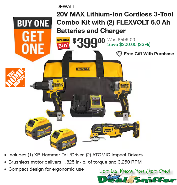 dealsniffer's tweet image. 🚨 33% OFF DEWALT 20V MAX Lithium-Ion Cordless 3-Tool Combo Kit 💪
mavely.app.link/e/KIJ9fQYTtYb 🔗
#dewalt #dewalttools #Tools #cordlesstools #cordless #workshop #garage #homedepot