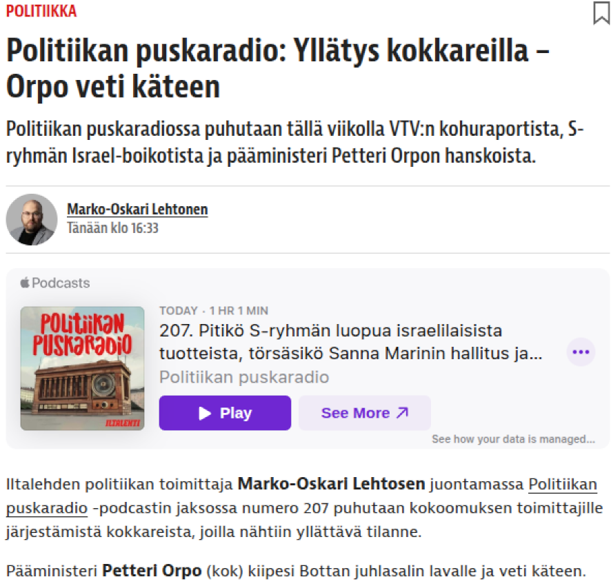 Yllättävä tilanne.