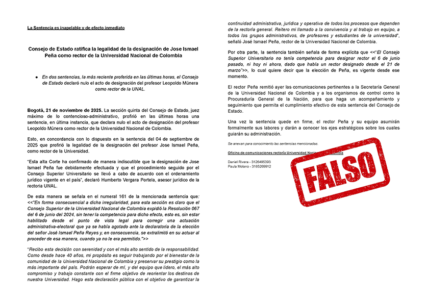 UNALOficial's tweet photo. En la estructura de la UNAL no existe ninguna oficina denominada “Oficina de comunicaciones rectoría de la Universidad Nacional de Colombia” https://t.co/dDhjmVRqm4