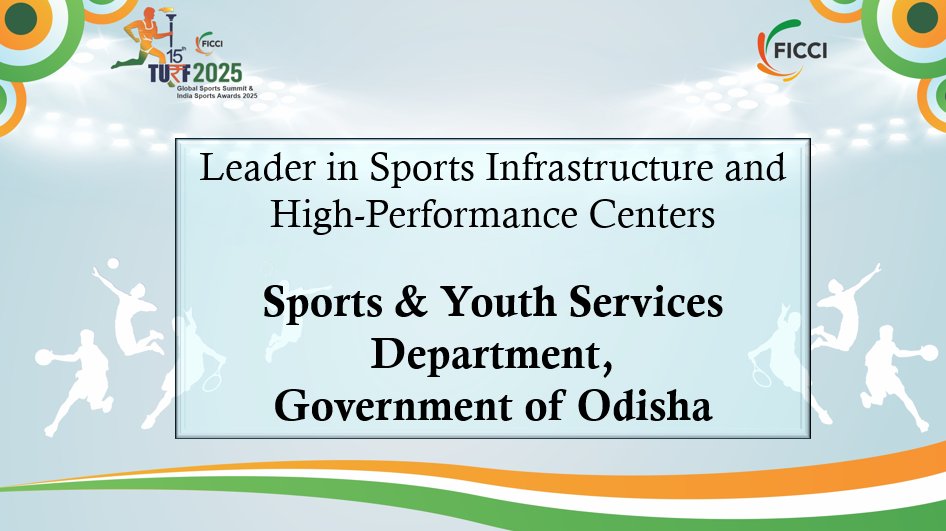 <a href="/uksportsdept/">Department of Sports, Government of Uttarakhand</a> <a href="/ukcmo/">CM Office Uttarakhand</a> <a href="/JKCSports/">JKC Sports</a> <a href="/JainDeemedtbUnv/">JAIN (Deemed-to-be University)_Officials</a> <a href="/aicfchess/">All India Chess Federation</a> <a href="/DMIHousingFin/">DMI Housing Finance</a> <a href="/RECLindia/">REC Limited</a> <a href="/GujaratGiants/">Gujarat Giants</a> <a href="/BadmintonB10453/">BADMINTON ASSOCIATION OF INDIA BAI</a> Sports &amp; Youth Services Department, Govt of Odisha bags the 'Leader in Sports Infrastructure and High-Performance Centers' Award during the India Sports Awards organized by FICCI.
