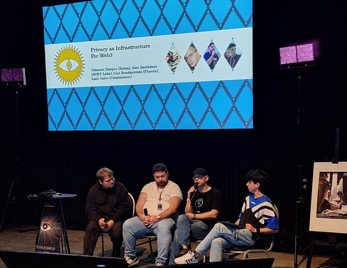 Just moderated a great panel: Privacy as Infrastructure for Web3 at <a href="/web3privacy/">Web3Privacy Now</a> 

Thanks 
<a href="/azaidelson/">Alex Zaidelson</a> from <a href="/SecretNetwork/">Secret Network</a> 
<a href="/immortofu/">immortal tofu @ DevConnect 🇦🇷</a> from <a href="/zama/">Zama</a> 
<a href="/liorbond/">(Lior Bondarevski*)</a> from <a href="/fhenix/">Fhenix</a> 

<a href="/EFDevcon/">Devconnect ARG - the first Ethereum World’s Fair</a> <a href="/crecimientoar/">Crecimiento 🌞</a>