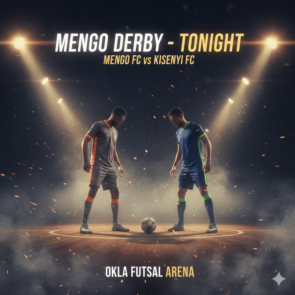 🔥 MENGO DERBY — TONIGHT! 🔥
OKLA FUTSAL ARENA

The city stops. The rivalry returns.
Two giants of Mengo step onto the court, not just to play…
but to fight for pride, honour, and supremacy.

This is more than a match. ❤️‍🔥
#MengoDerby #FutsalUg #OklaArena #DerbyDay