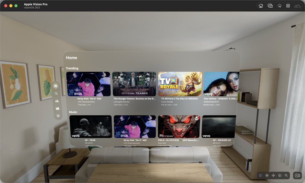 from__kp's tweet image. Got tired of the lack of a native YouTube app for visionOS so I built one