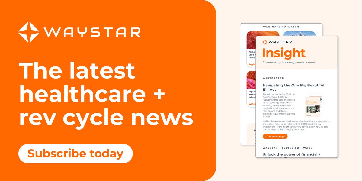 Waystar's tweet image. Don’t miss the latest RCM insights in our upcoming newsletter. This month, we’ll be sharing strategies to navigate regulatory changes, tactics to turn analytics into actionable insights, and much more. Join the list ➡️ ow.ly/vCHg50XvV7I
#HealthcareRCM #RevenueCycle