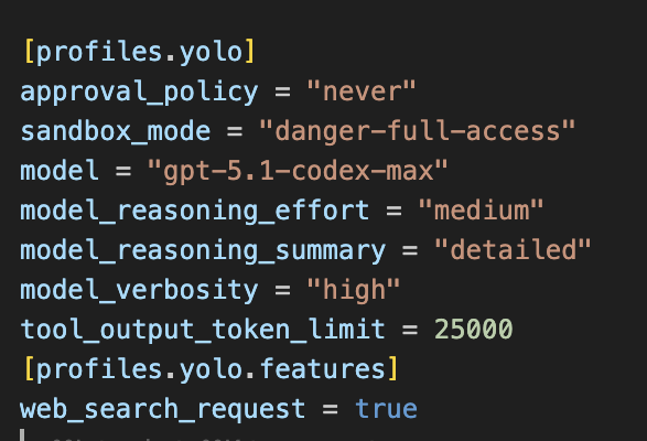 codex yolo config