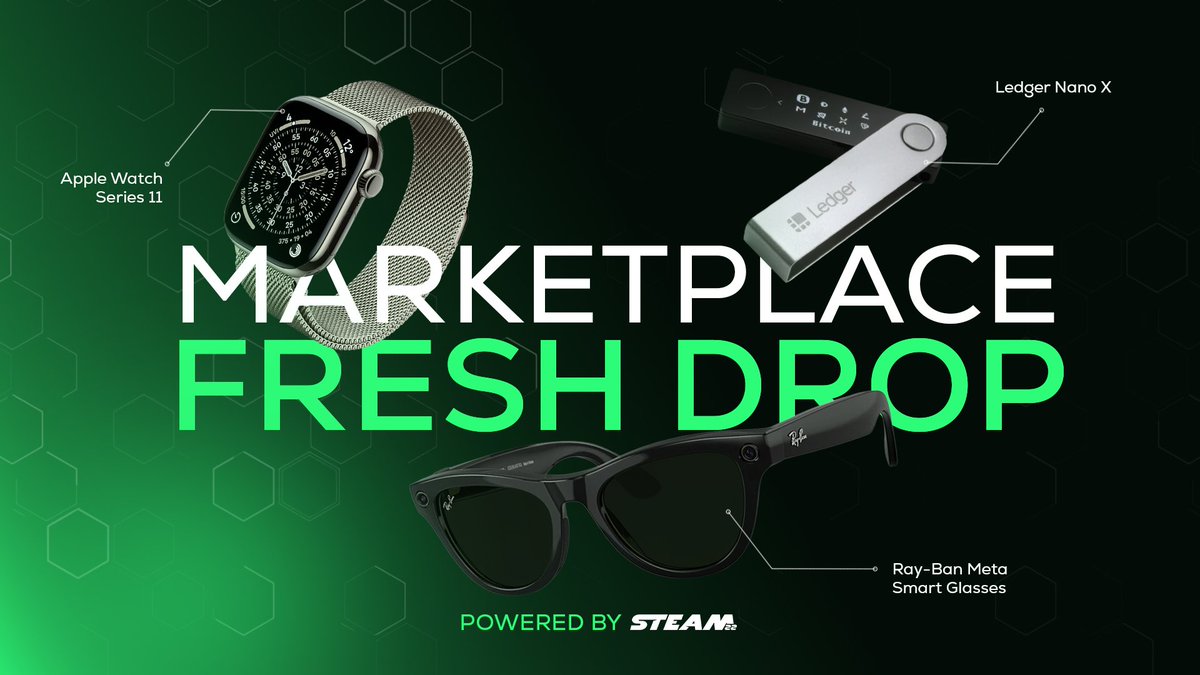 Steam22's tweet image. 🚨New arrivals in our marketplace! 🚨

😎 Ray-Ban meta glasses
⌚ Apple watch series 11
🔒 Ledger nano x

here’s how to join in:
own STM -&amp;gt; gain HEAT -&amp;gt; use HEAT

steam22.io/marketplace