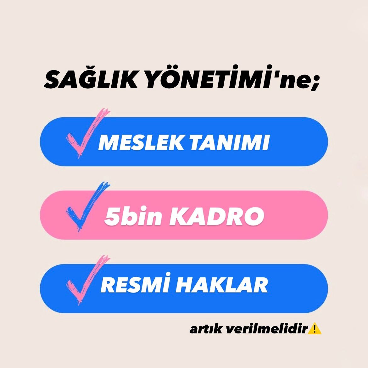 <a href="/drmemisoglu/">Prof. Dr. Kemal Memişoğlu</a> Sağlık meslek mensupları içerisinde sayılmayan Sağlık Yönetimi mezunları olarak, 190 sayılı cetvelde görev tanımımızı ve ösym tercih kılavuzunda 4597 sayılı nitelik kodumuzu ARTIK görmek istiyoruz. 
<a href="/drmemisoglu/">Prof. Dr. Kemal Memişoğlu</a> <a href="/suayipbirinci/">Doç. Dr. Şuayıp Birinci</a> <a href="/saglikbakanligi/">T.C. Sağlık Bakanlığı</a> <a href="/yhgmsb/">Yönetim Hizmetleri Genel Müdürlüğü</a>
SağlıkYönetimine 5BinKadro