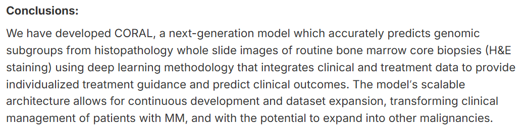 Individualized treatment risk stratification using histopathology-based genomics prediction in multiple myeloma: A multicenter Study in 1429 participants [Nov 3, 2025]  Rajanna et al. <a href="/DrOlaLandgren/">C. Ola Landgren, M.D.</a> #ASH25 abs25-11635 PID 4008 meetings-api.hematology.org/api/abstract/v… #mmsm #AI #oncopath